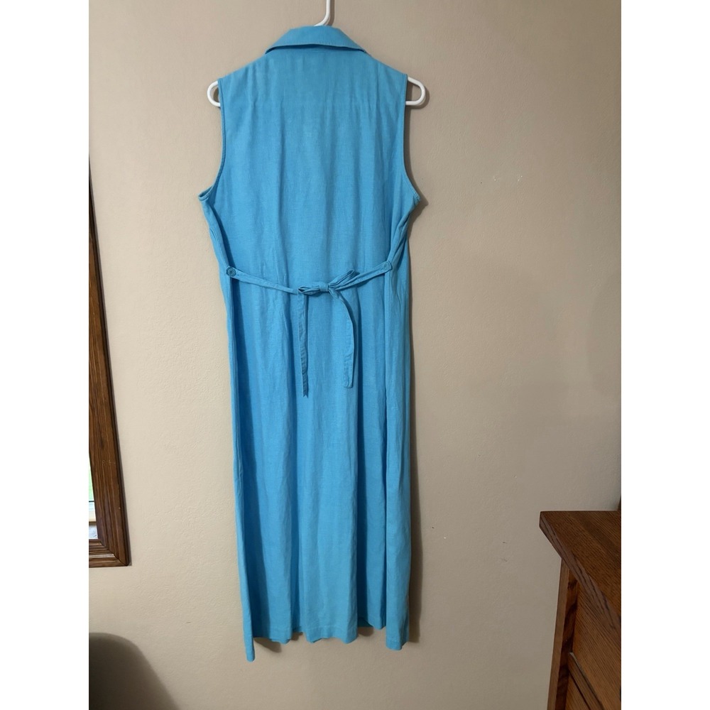 Vintage Erika Linen Blend Embroidered Butterfly Midi Shirtdress Blue Aqua 90s - Picture 8 of 11